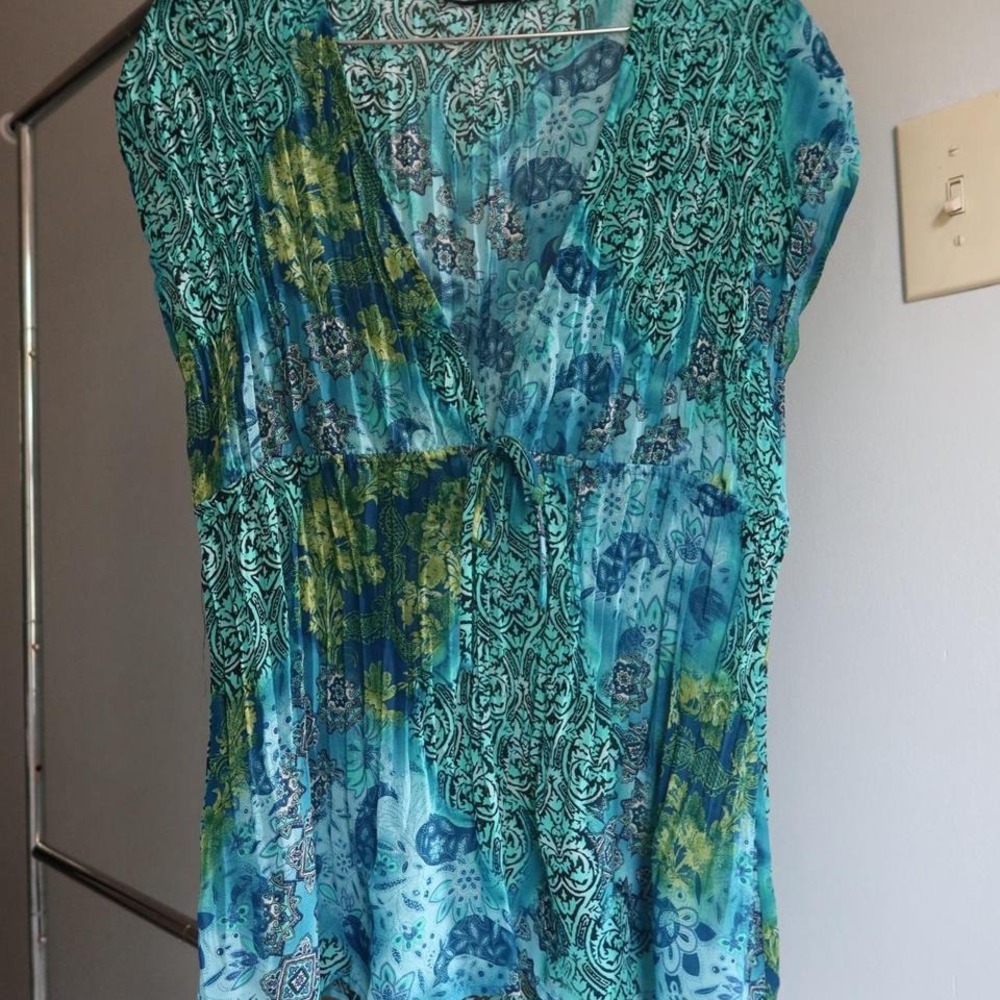 Notations XL Womens Blue Green‎ Top Tie Die And Patterned